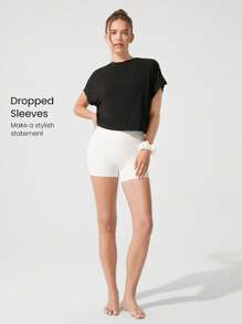 GLOWMODE Modal Oversized Short Sleeve Tee With Keyhole Back Low Impact Yoga Pilates Daily Casual - Black - View 4