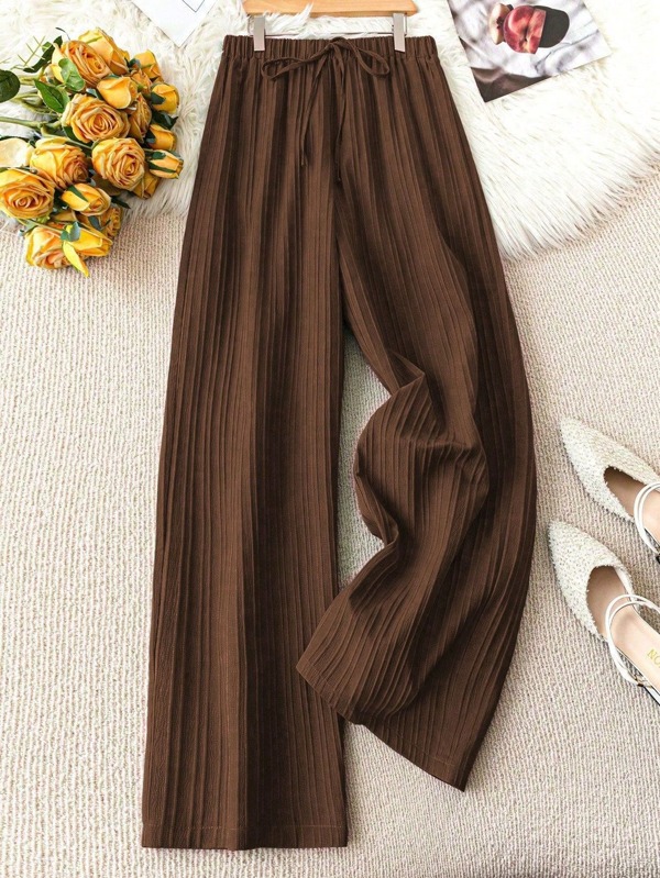 Plus Size Solid Color Front Tie Casual Pants Fall Cloth For Women
