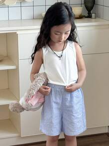 DAZY Girls Young Girl 2pcs Striped Sleeveless Top And Shorts Set, Fall Clothes