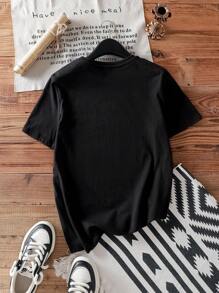SHEIN EZwear Architectural Landscape Design Casual Short Sleeve Fitted Plus Size T-Shirt For Women, Suitable For Summer