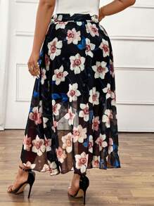 SHEIN Clasi 大码女式花卉印花优雅浪漫度假 A 字裙，夏季 - 彩色 - 查看 2