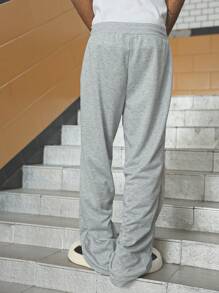 Manfinity Homme Men's Casual Sports Letter Graphic Drawstring Waist Sweatpants - Light Grey - View 4