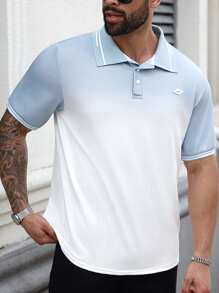 Manfinity Homme Camisa polo de manga corta con rayas en degradé para hombres de talla grande en verano
