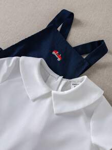 PrepCrw 男婴学院风翻领衬衫和海军蓝工装裤套装两件套，日常休闲服装