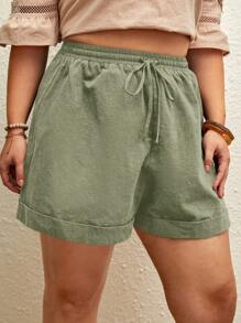 SHEIN VCAY Plus Size Solid Color Fashion Shorts, Suitable For Summer
