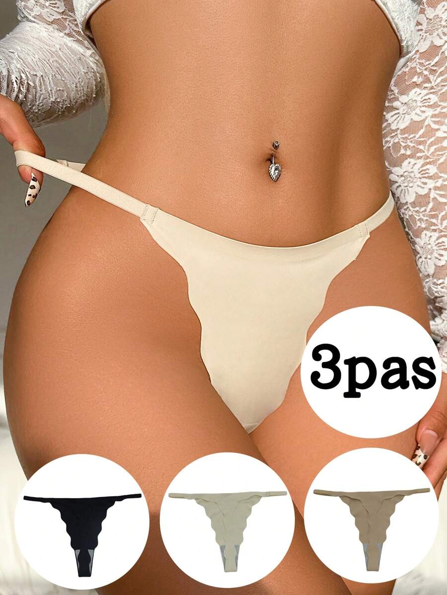 SHEIN 3 piezas Bragas tipo tanga de unicolor con acabado de volantes para mujeres