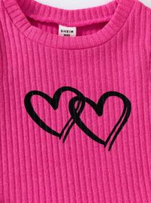Conjunto de camiseta de manga corta con cuello redondo y falda mini de moda para niña joven en verano - Multicolor - Ver 5