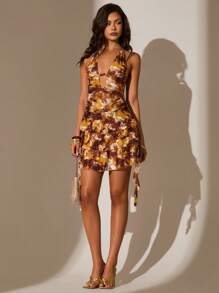Glamine Abito corto da donna con stampa tie-dye, decorazione di perline e schiena scoperta - Multicolore - Visualizzare 4
