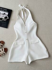 INAWLY Solva Women's Sleeveless Button Front Jumpsuit With Pockets, Casual & Minimalist - White - View 1