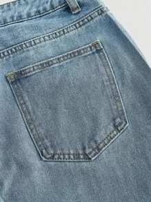 SHEIN MOD Women's Casual Distressed Rhinestone Embellished Wide Leg Jeans - Blue - View 4