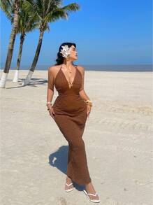 Sunnyshic Vestido de verano con estampado patchwork, corte evasé y cierre con botones - Multicolor - Ver 6