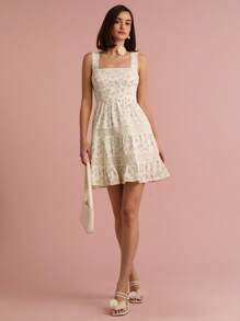 Enchnt Spring/Summer Romantic Women's Apricot Exquisite Embroidered Lace Ditsy Floral Printed Sleeveless Cute Princess Mini Dress,Sweet&Elegant For Vacation&Date&Holiday&Party&Graduation&Wedding Guest&Beach,Prom Dress,Summer Dresses For Women,Sun Dresses For Women,Summer Clothes - Multicolor - View 4