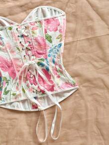 Soleia Women's Retro Floral Jacquard Halter Cropped Top With Back Tie Closure Summer - Multicolor - View 7