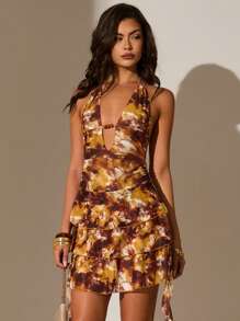 Glamine Abito corto da donna con stampa tie-dye, decorazione di perline e schiena scoperta - Multicolore - Visualizzare 8