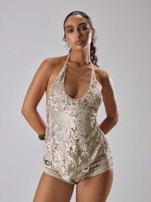 MUSERA Scoop Halter Neck V Hem Sequin Top Spring, Summer, Holiday, Vacation, Ibiza, Festival, Rave, Cool Girl, Night Out