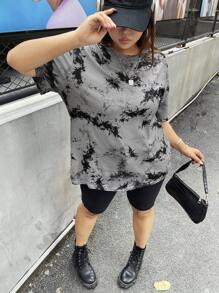 SHEIN EZwear Plus 扎染落肩 T 恤，夏季 - 彩色 - 查看 7