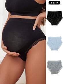Moonlight & Mama 3pcs/Set Contrast Lace High-Waist Maternity Underwear Seamless
