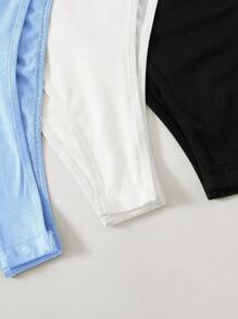 SHEIN BASICS 3pcs/Set Women Solid Color Knit Camisole Bodysuit, Casual & Fitted - Multicolor - View 10