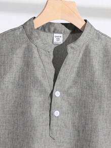 SHEIN Tween Boy Casual Short Sleeve Shirt And Pants Set - Black - View 5