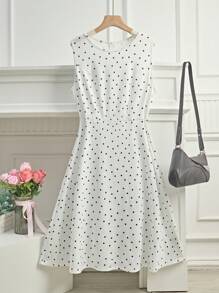 SHEIN Clasi Đầm chấm bi không tay mùa hè thanh lịch cho nữ cỡ lớn - trắng - Xem 1