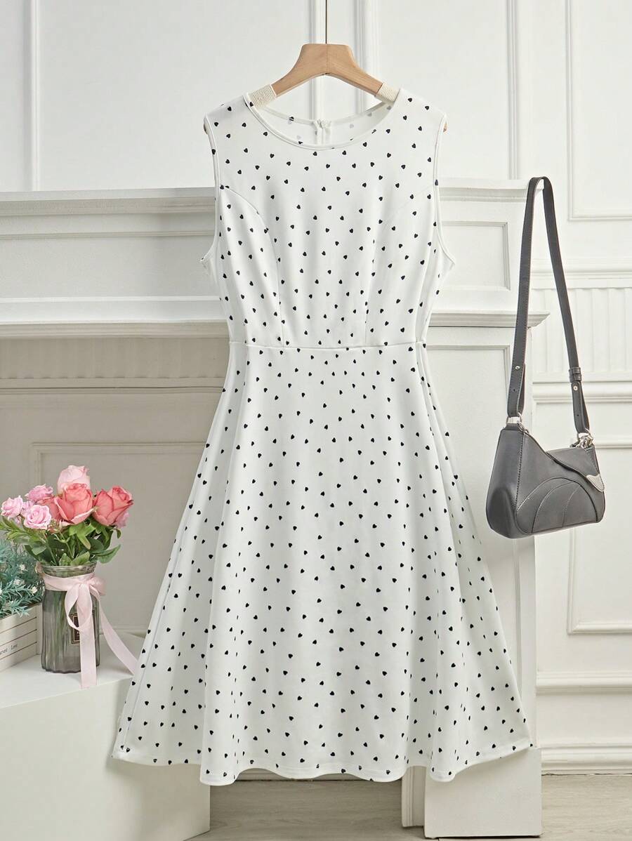 SHEIN Clasi Đầm chấm bi không tay mùa hè thanh lịch cho nữ cỡ lớn - trắng - Xem 1