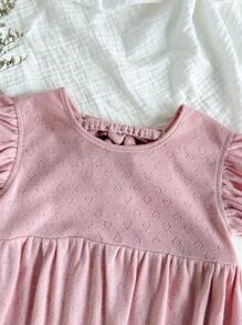 Loomiva Pelele de punto de unicolor con cuello redondo, volantes y sin mangas para bebé niña - Rosa - Ver 7