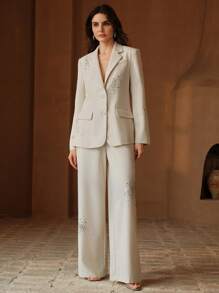 Anewsta Damen Business Lässig Eleganter Blazer im Stil des alten Geldes, Büro - Aprikosenfarben - Übersicht 4