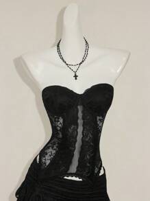 SHEIN ICON 蕾丝拼布和鱼骨装饰女式吊带背心