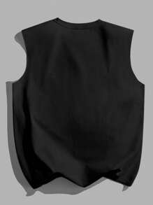 Manfinity Homme 加拿大国庆日学院风时尚休闲印花黑色肌肉背心，无袖