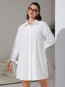 Solflare Plus Knot Cuff Button Front Shirt Dress