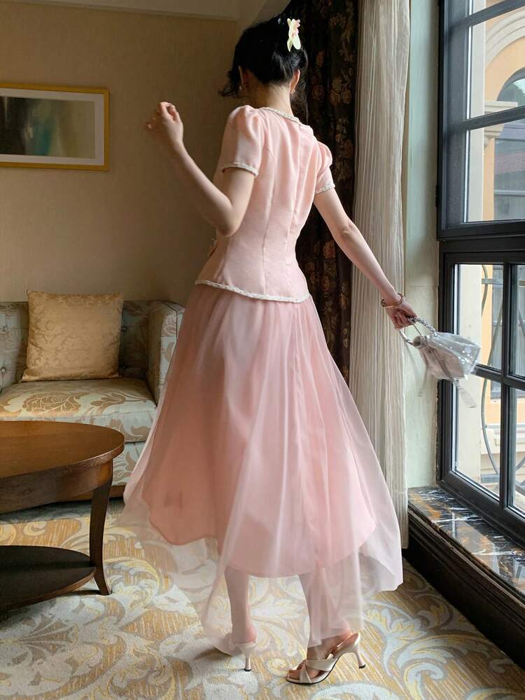 2-In-1 Women's Spring/Summer Mesh Patchwork Mid-Calf Dress