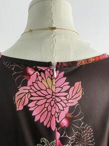 INAWLY Women's Floral Contrast Lace Bell Sleeve Fashion Vacation Blouse - Brown - View 4