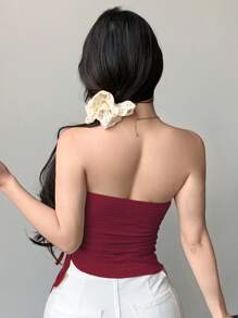 DAZY Áo kiểu nữ bất đối xứng xếp ly, áo ống mặc đi học, áo ống đi chơi. - Màu Hoa hồng đỏ - Xem 3