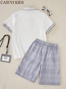 SHEIN Completo bambino da 2 pezzi, composto da polo a quadri e pantaloncini