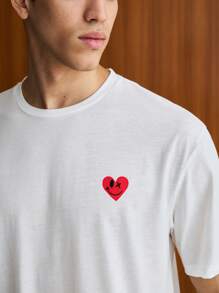 Manfinity VCAY Loose Fit Men's Heart Print Round Neck Casual T-Shirt - White - View 5