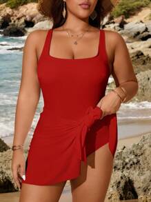 SHEIN Swim Curve Robe de maillot de bain de couleur unie, grande taille, à la mode pour l'été