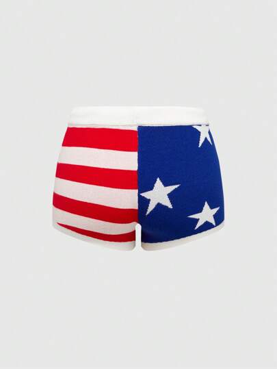 J-Fashion Pantalones cortos de mujer de estilo americano con estampado de rayas y estrellas, para el 4 de julio