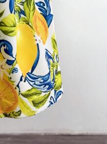 INAWLY Women's Resort Single Breasted Strap Lemon Print Dress - Multicolor - View 4