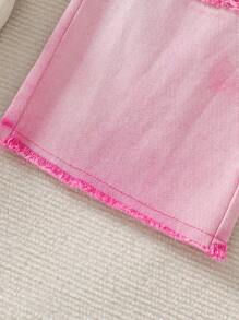 Y2K Style Girls Ombre Pink Gradient 3D Bow Decor Jeans Pants, Suitable For Street Fashion In Summer - Pink - View 8