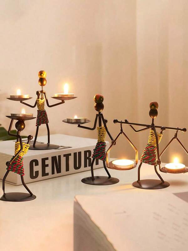 SHEIN Iron Candle Holder Decoration, Creative Metal Candlestick Stylish Women Style, Candlelight Stand For Dining Table Home Party Bar Decoration, Atmosphere Ornaments Props