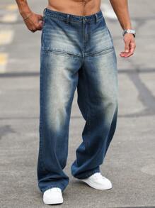 Manfinity Homme Men's Loose Fit Casual Denim Jeans, Suitable For Summer  Blue Jeans - Blue - View 6
