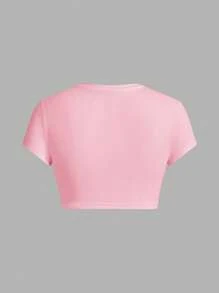 SHEIN EZwear 3-teiliges Set Damen Lässig Minimalist Schwarz, Apricot, Rosa Kurzarm T-Shirt passend für den Sommer - Verschiedenfarbig - Übersicht 5