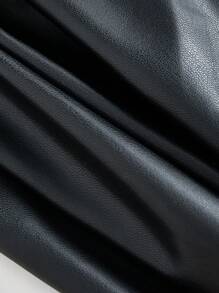 SHEIN 青少年男孩休闲百搭舒适弹力PU直筒纯色针织裤 - 黑色 - 查看 6