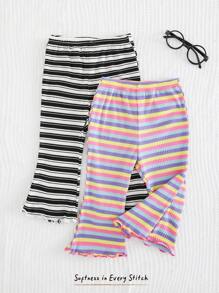 Cozy Pixies 2 pièces Ensemble de pantalons évasés à taille élastique à rayures colorées pour bébé fille, polyvalent et confortable