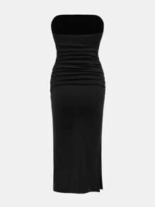SHEIN Vestido casual para meninas adolescentes, estilo urbano, preto, com fenda na coxa, justo, roupa de família combinando para o verão