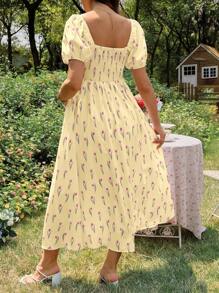 SHEIN Elegant Tulip Floral Print Maternity Dress For Summer - Yellow - View 2