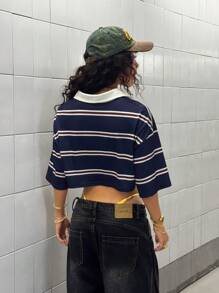 SHEIN PETITE 女式百搭休闲条纹短袖 T 恤，春夏