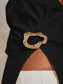 COSMINA Women's Elegant Metal Decor Ruched Asymmetrical Neck Blouse, Suitable For Spring/Summer Vacation Top - Black - View 7