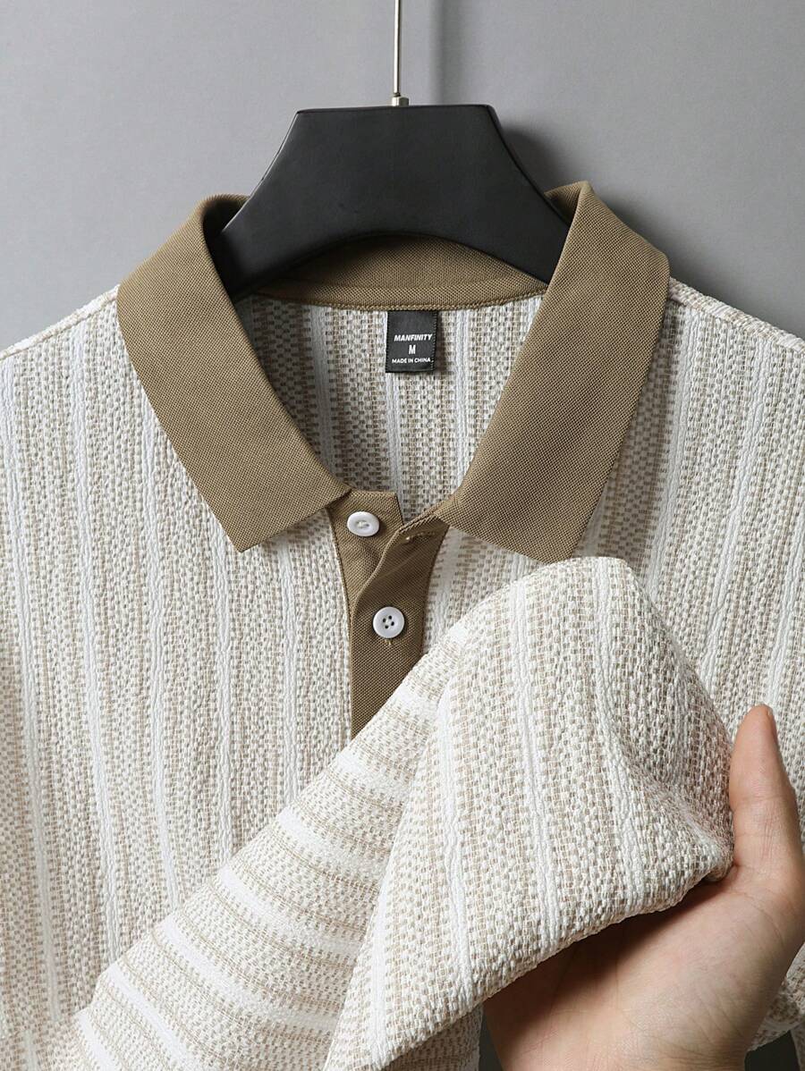 Manfinity Homme Men's Color Block Short Sleeve Casual/Work Polo Shirt - Coffee Brown - View 1