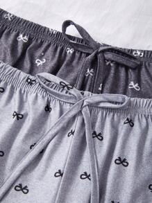 SHEIN Set de 2 pantalones de pijama casuales con estampado de lazo - Multicolor - Ver 4